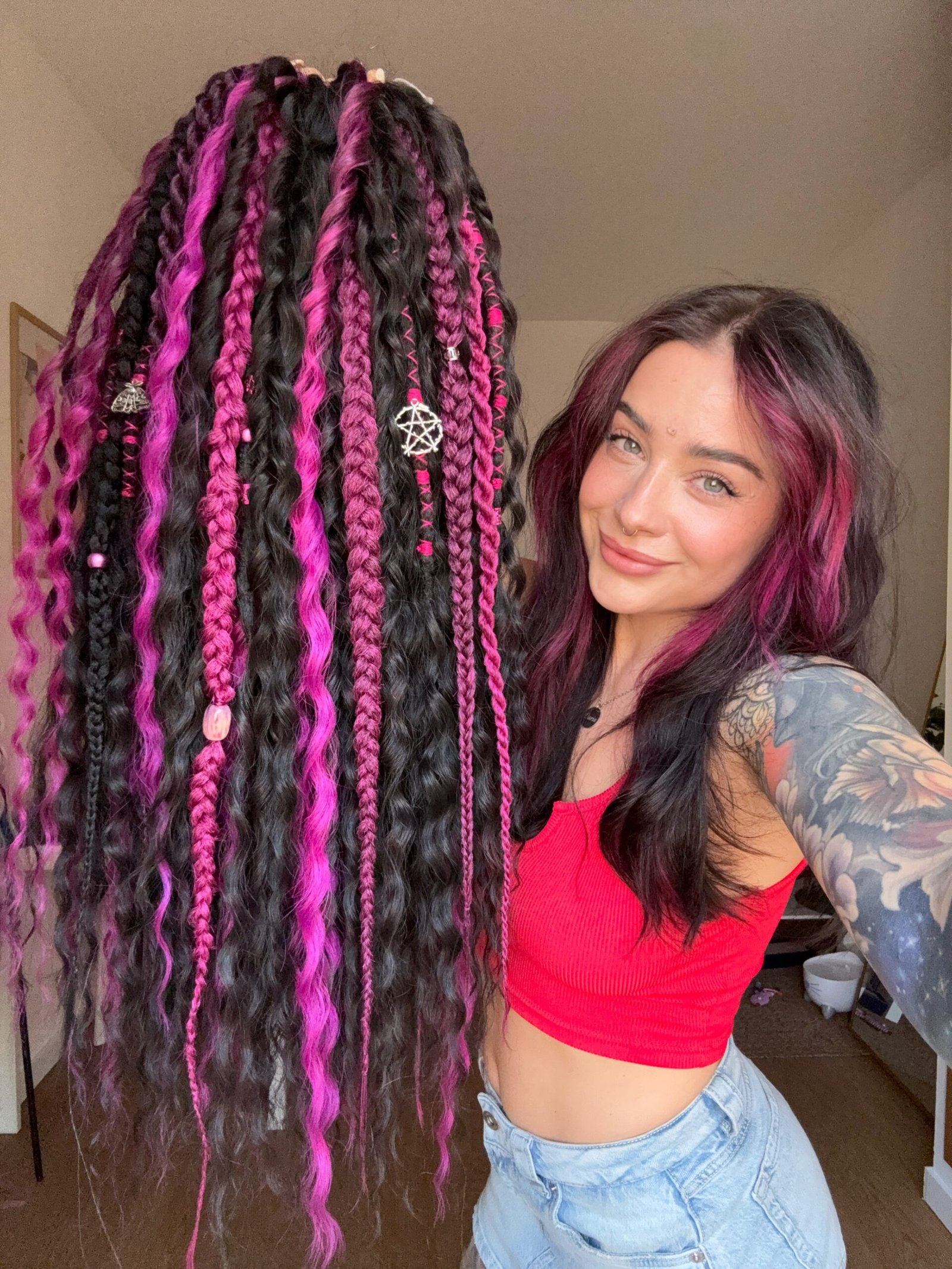 Ready to Ship! Black & Magenta Dready Waves